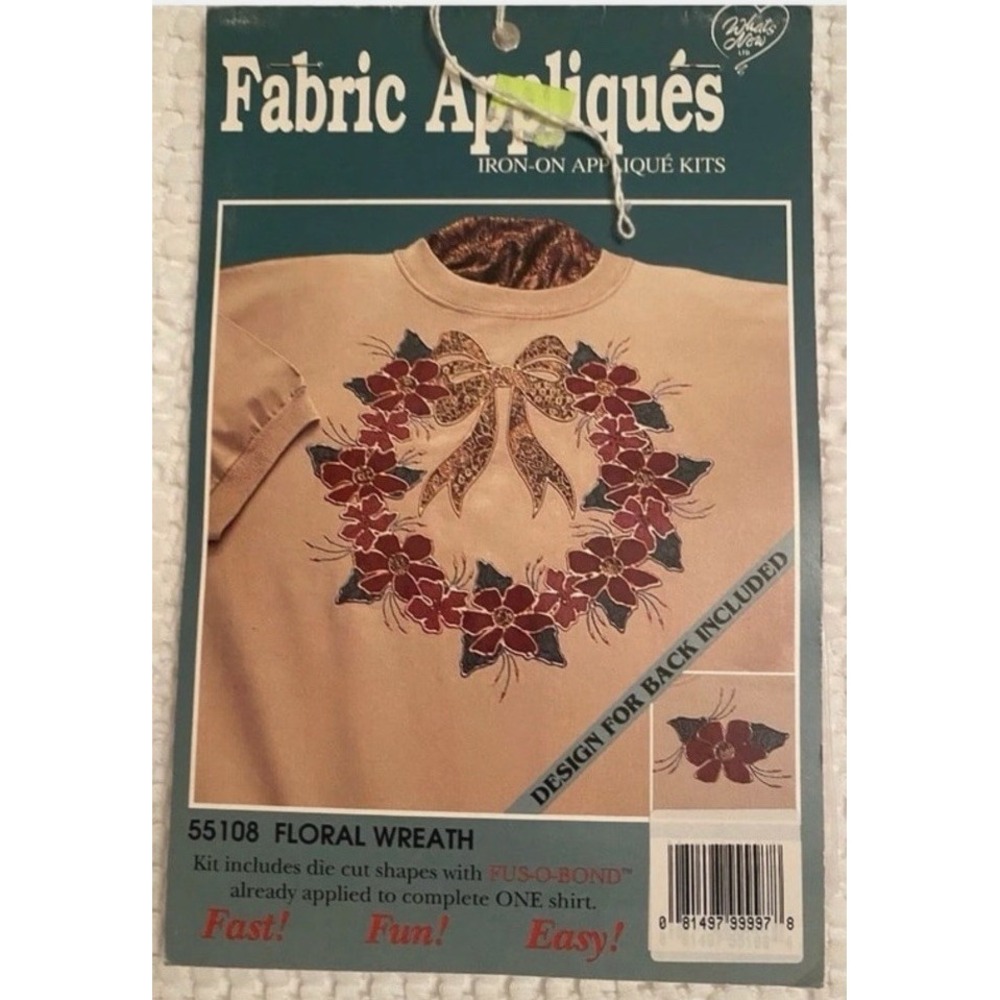 Iron-On Applique What's New Fabric Appliques #55108 FLORAL WREATH New NOS